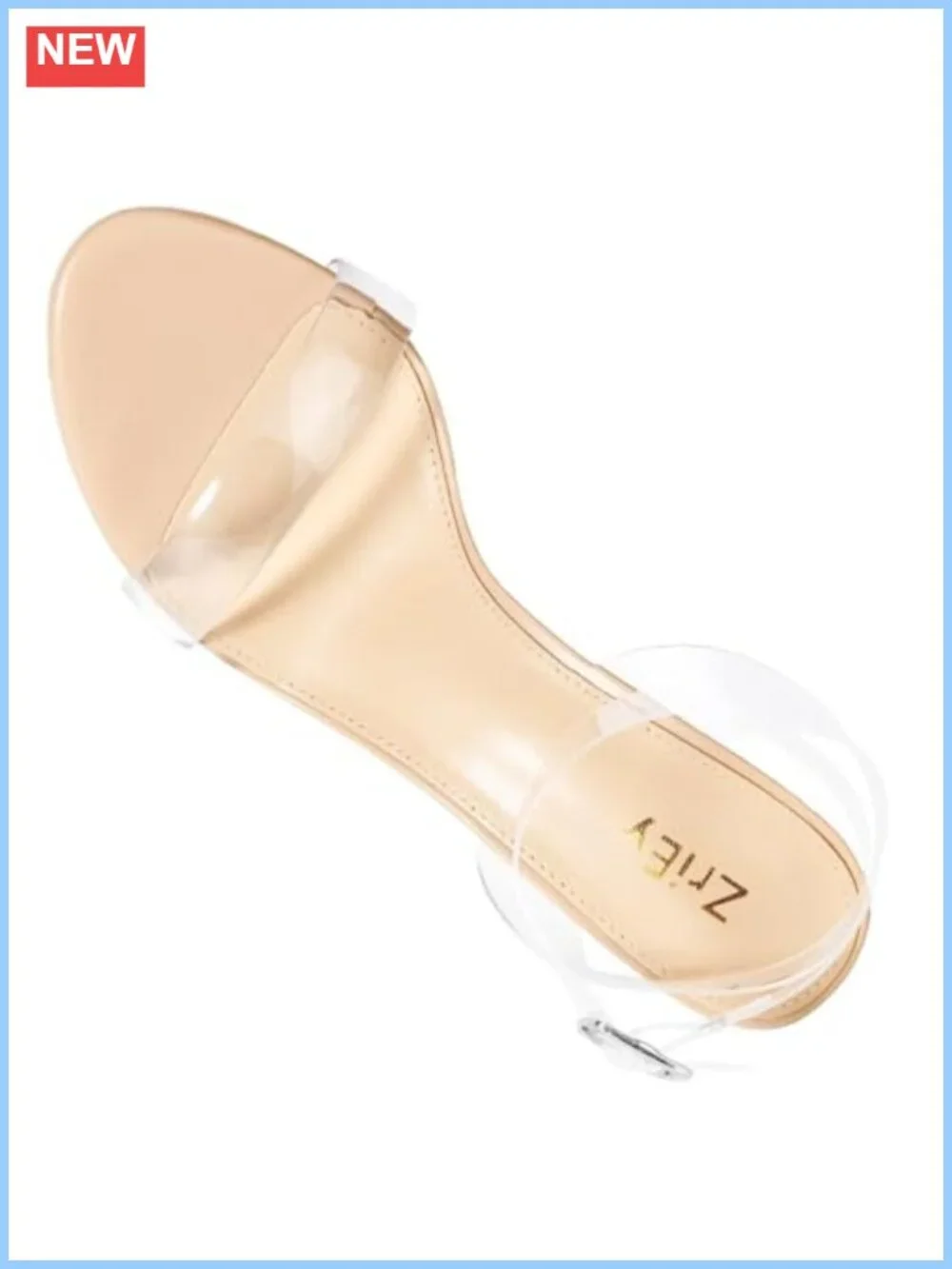 Clear Heels Women Block Chunky Mid High Heeled PU Sandals Open Toe